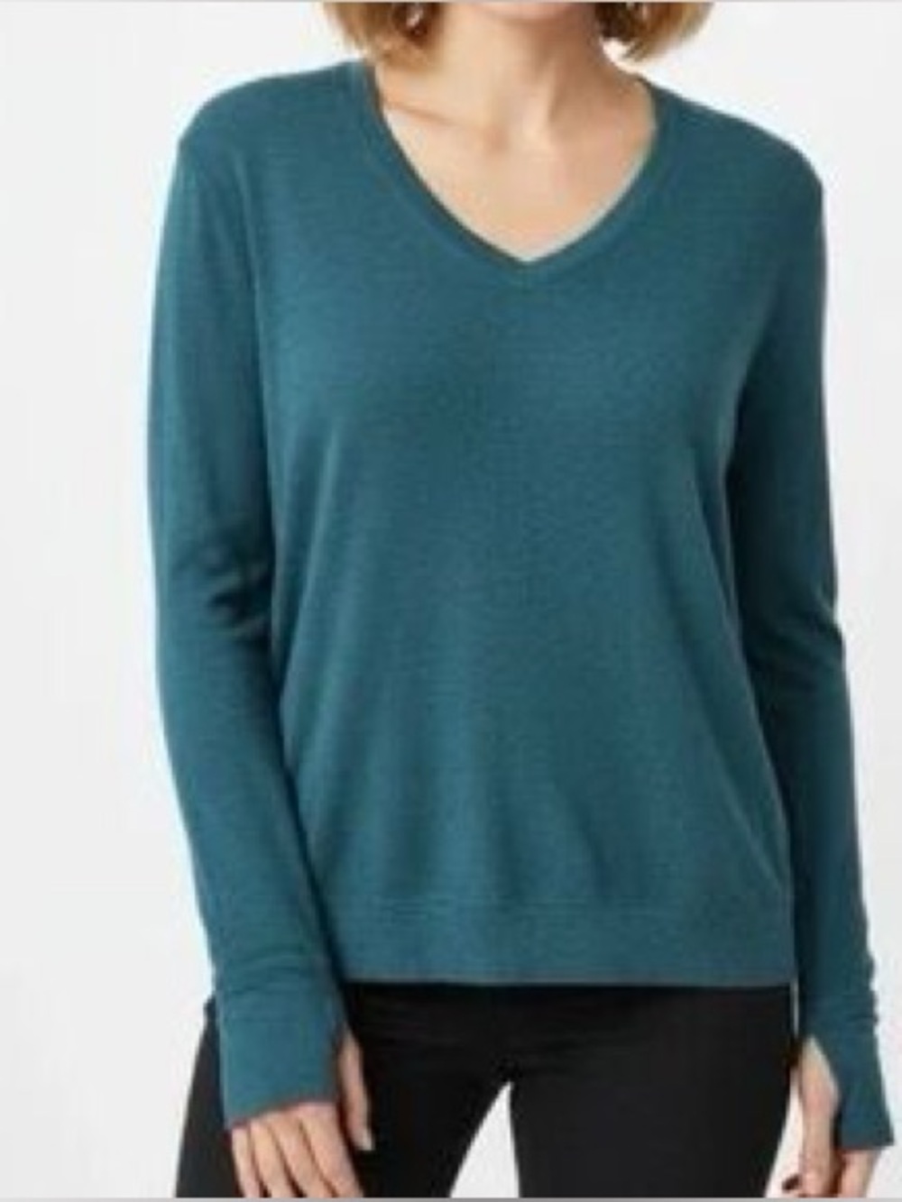 Athleta Sunrise V-Neck Sweatshirt Thumb Holes Women S Green